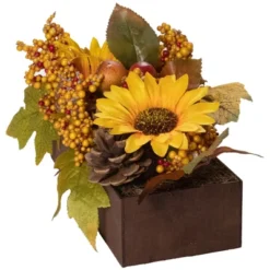 Northlight 10" Yellow And Brown Sunflowers And Leaves Fall Harvest Floral Arrangement -Northlight Store GUEST 11caf699 d9b8 4357 a5a8 c46137fa51f4