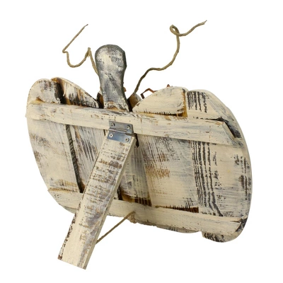 Northlight 15" Small White Wooden Fall Harvest Pumpkin With Leaves And Stem 4 Northlight 15" Small White Wooden Fall Harvest Pumpkin With Leaves And Stem - Image 2