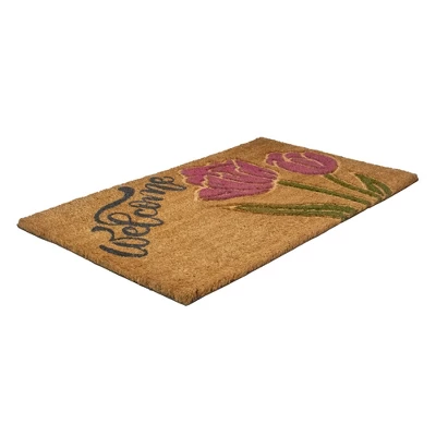Northlight Natural Coir Floral Rectangular "Welcome" Doormat 18" X 30" 5 Northlight Natural Coir Floral Rectangular "Welcome" Doormat 18" X 30" - Image 3