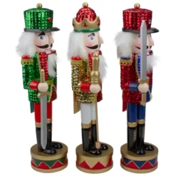 Northlight Set Of 3 Red Sequin Jacket Wooden Christmas Nutcrackers 14.25"