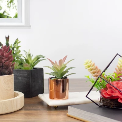 Northlight 5" Green Artificial Aloe Plant In A Rose Gold Pot 3 Northlight 5" Green Artificial Aloe Plant In A Rose Gold Pot