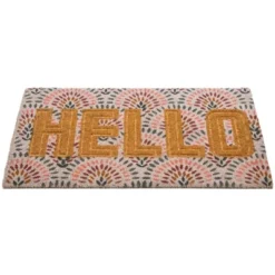Northlight Brown And Pink "Hello" Floral Coir Outdoor Doormat 18" X 30" -Northlight Store GUEST 4044b913 0c2b 4900 b174 4cb88a20cb6e