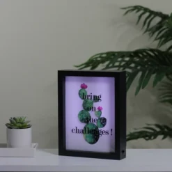 Northlight LED Lighted 'Bring On The Challenges' Cactus Framed Light Box 9" X 7" -Northlight Store GUEST 441ed916 2e64 4e4f b862 3bc430e443cc