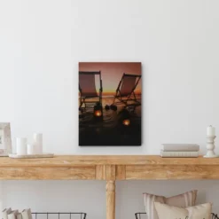 Northlight LED Lighted Sunset Beach Chairs With Lanterns Canvas Wall Art 15.75"