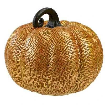 Northlight 7.5" Gold And Orange Textured Greek Key Pumpkin Fall Decoration 5 Northlight 7.5" Gold And Orange Textured Greek Key Pumpkin Fall Decoration - Image 3