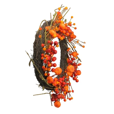 Northlight Red And Orange Fall Berry And Mini Pumpkin Artificial Thanksgiving Wreath - 20-Inch, Unlit 3 Northlight Red And Orange Fall Berry And Mini Pumpkin Artificial Thanksgiving Wreath - 20-Inch, Unlit