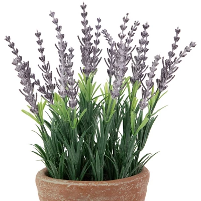 Northlight 10" Artificial Lavender And Leaves In Weathered Pot 5 Northlight 10" Artificial Lavender And Leaves In Weathered Pot - Image 3