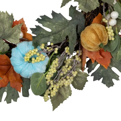 Northlight Green And Orange Foliage And Gourds Thanksgiving Artificial Wreath, 22-Inch 3 Northlight Green And Orange Foliage And Gourds Thanksgiving Artificial Wreath, 22-Inch
