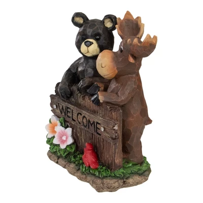 Northlight 9.75" Black Bear And Moose "Welcome" Outdoor Garden Statue 4 Northlight 9.75" Black Bear And Moose "Welcome" Outdoor Garden Statue - Image 2