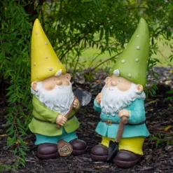 Northlight Set Of 2 Green And Yellow Gnome Outdoor Garden Statues 12.25"