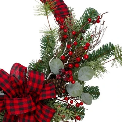 Northlight Red And Black Buffalo Plaid And Berry Artificial Christmas Wreath - 24-Inch, Unlit 4 Northlight Red And Black Buffalo Plaid And Berry Artificial Christmas Wreath - 24-Inch, Unlit - Image 2