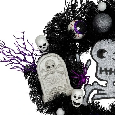 Northlight Purple And Black Spooky Skeleton Pine Halloween Wreath, 24-Inch, Unlit 4 Northlight Purple And Black Spooky Skeleton Pine Halloween Wreath, 24-Inch, Unlit - Image 2