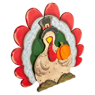Northlight 9.75" Wooden Turkey With Pumpkin Thanksgiving Decoration 2 Northlight 9.75" Wooden Turkey With Pumpkin Thanksgiving Decoration