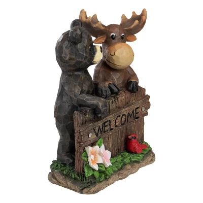 Northlight 9.75" Black Bear And Moose "Welcome" Outdoor Garden Statue 6 Northlight 9.75" Black Bear And Moose "Welcome" Outdoor Garden Statue - Image 4