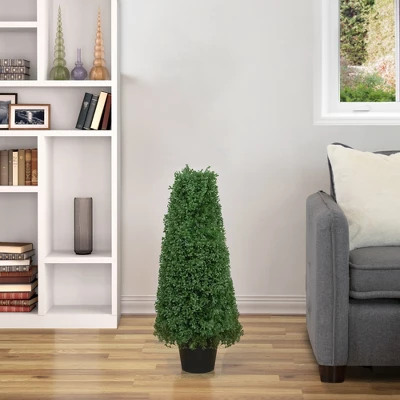 Northlight 30" Artificial Boxwood Cone Topiary Tree With Round Pot, Unlit 3 Northlight 30" Artificial Boxwood Cone Topiary Tree With Round Pot, Unlit