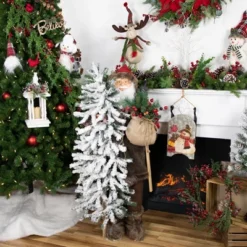 Northlight 48" Santa Claus With Artificial Flocked Alpine Tree Christmas Figure