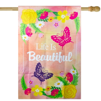 Northlight Life Is Beautiful Pink Floral Outdoor House Flag 28" X 40" 3 Northlight Life Is Beautiful Pink Floral Outdoor House Flag 28" X 40"