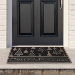 Northlight Black And Gold Merry Christmas Doormat 18" X 30"
