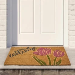 Northlight Natural Coir Floral Rectangular "Welcome" Doormat 18" X 30"