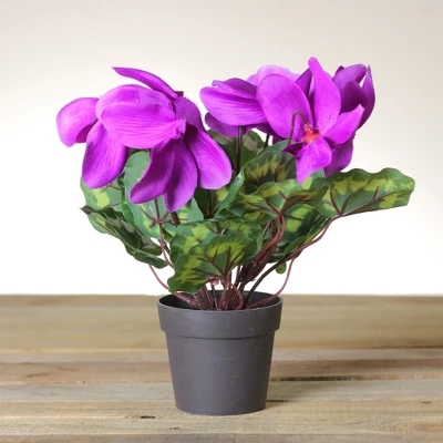 Northlight 12" Purple Potted Artificial Cyclamen Floral Arrangement 4 Northlight 12" Purple Potted Artificial Cyclamen Floral Arrangement - Image 2