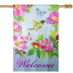 Northlight Welcome Hummingbird Floral Outdoor House Flag 28" X 40"