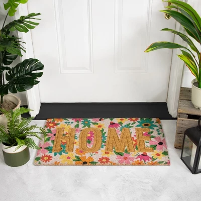 Northlight Pink And Orange Floral "Home" Outdoor Natural Coir Doormat 18" X 30" 3 Northlight Pink And Orange Floral "Home" Outdoor Natural Coir Doormat 18" X 30"
