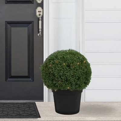 Northlight 20" Pre-Lit Artificial Boxwood Ball Topiary In Round Pot, Clear Lights 3 Northlight 20" Pre-Lit Artificial Boxwood Ball Topiary In Round Pot, Clear Lights