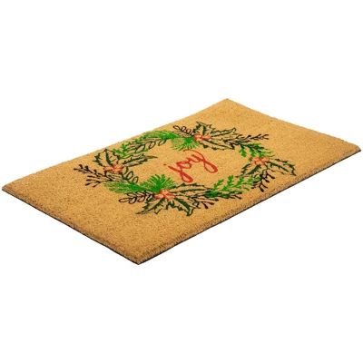 Northlight Natural Coir "Joy" Wreath Christmas Doormat 18" X 30" 5 Northlight Natural Coir "Joy" Wreath Christmas Doormat 18" X 30" - Image 3