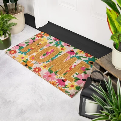 Northlight Pink And Orange Floral "Home" Outdoor Natural Coir Doormat 18" X 30" 4 Northlight Pink And Orange Floral "Home" Outdoor Natural Coir Doormat 18" X 30" - Image 2