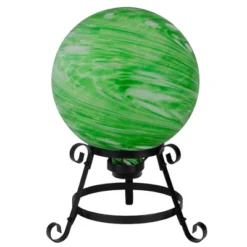 Northlight 10" Green And White Swirls Outdoor Garden Gazing Ball