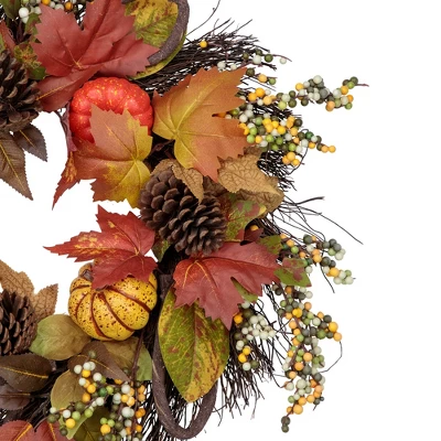 Northlight Sunflower, Pumpkin, Foliage And Pine Cone Fall Harvest Wreath - 24 Inch, Unlit 4 Northlight Sunflower, Pumpkin, Foliage And Pine Cone Fall Harvest Wreath - 24 Inch, Unlit - Image 2