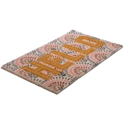 Northlight Brown And Pink "Hello" Floral Coir Outdoor Doormat 18" X 30" -Northlight Store GUEST e1f747e4 1e56 4330 87be 58ad2ba4b83f