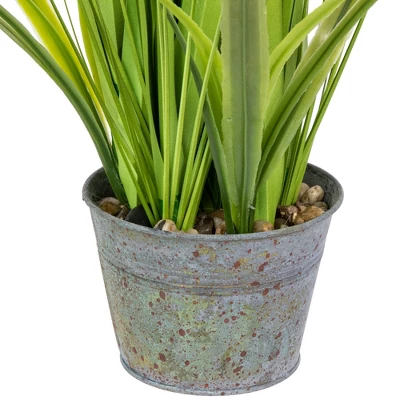 Northlight 24" Artificial Green Onion Grass Plant In Tin Pot 6 Northlight 24" Artificial Green Onion Grass Plant In Tin Pot - Image 4