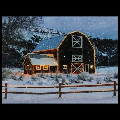 Northlight LED Fiber Optic Snowy Red Barn Christmas Canvas Wall Art 15.75" X 12" 4 Northlight LED Fiber Optic Snowy Red Barn Christmas Canvas Wall Art 15.75" X 12" - Image 2