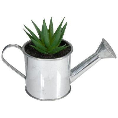 Northlight 4.25" Aloe Vera Succulent In Watering Can Artificial Potted Plant - Green/Silver 4 Northlight 4.25" Aloe Vera Succulent In Watering Can Artificial Potted Plant - Green/Silver - Image 2