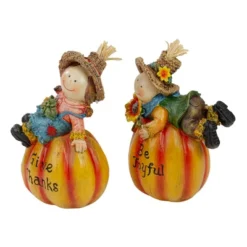 Northlight Set Of 2 Girl And Boy Scarecrows On Pumpkins Fall Figurines 6" -Northlight Store GUEST f340538e 067f 4be2 bcae 363980a543fb