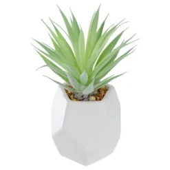 Northlight 7.5" Green Artificial Sword Grass In A White Geometric Pot -Northlight Store GUEST f8734459 dbac 457b a828 d566e376d470