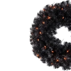 Northlight Pre-Lit Black Noble Spruce Artificial Halloween Wreath, 24-Inch, Orange Lights -Northlight Store GUEST ffe6304d 7ff1 4237 9fed ae6b502279ad